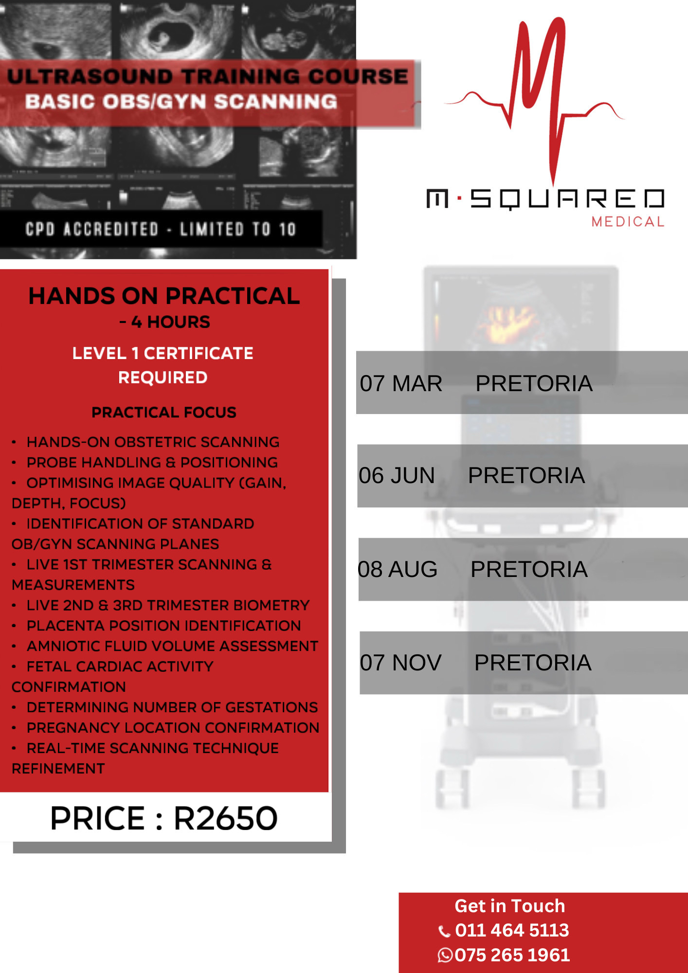LEVEL 1 BASIC OBS/GYN TRAINING (4 HOURS - HANDS ON PRACTICAL)